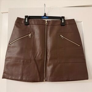 F&F Brown Faux Leather Zipper Mini Skirt, NWT Size 10